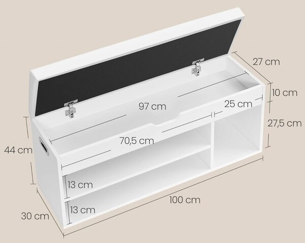 Bancuta hol cufar cu depozitare, Vasagle, Alb, 100x30x44 cm