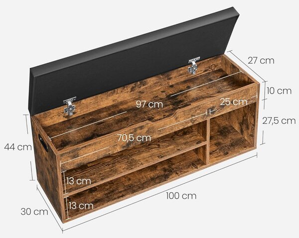 Bancuta hol cufar cu depozitare, Vasagle, Maro, 100x30x44 cm
