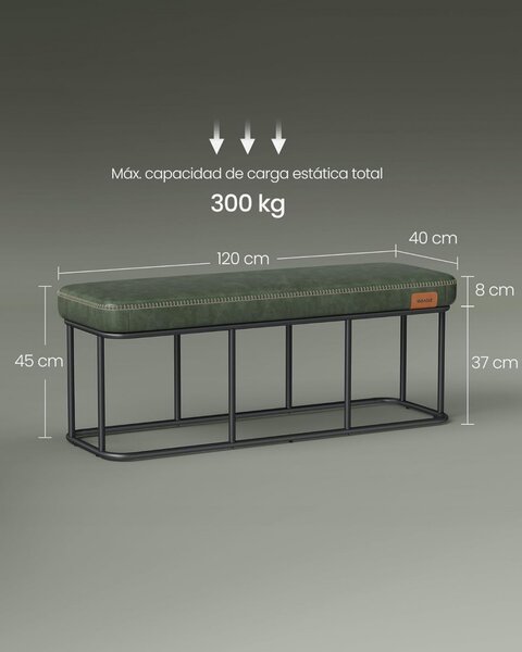 Bancuta intrare hol, Vasagle, Verde inchis, 120x40x45 cm