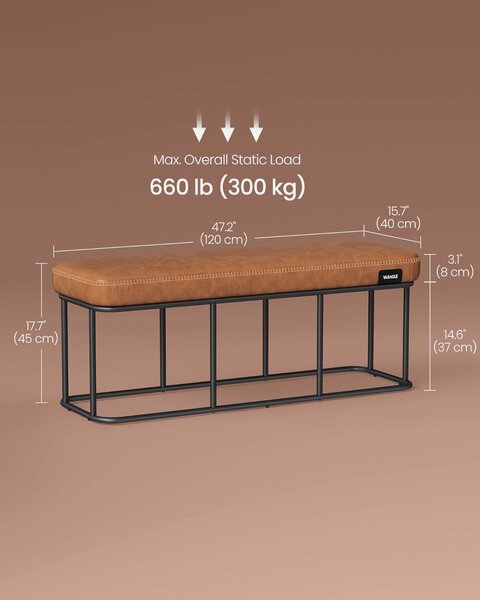 Bancuta intrare hol, Vasagle, Caramel, 120x40x45 cm