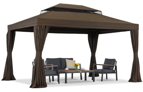 Pavilion de grădină maro cu perdele Valencia 3x4m Garden Point