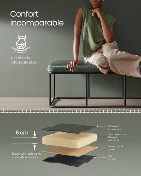 Bancuta intrare hol, Vasagle, Verde inchis, 120x40x45 cm