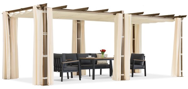 Barbados pergolă terasă 3x6 m cu perdele Garden Point woodlike-beige