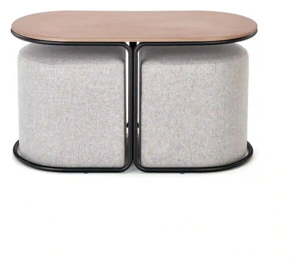 Masuta cafea cu tabureti PAMPA, nuc/gri, 88x43x49 cm
