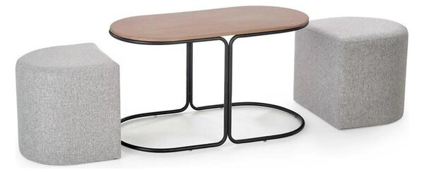 Masuta cafea cu tabureti PAMPA, nuc/gri, 88x43x49 cm