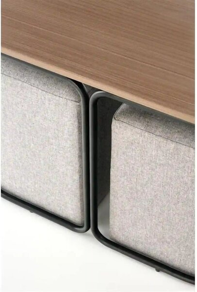 Masuta cafea cu tabureti PAMPA, nuc/gri, 88x43x49 cm