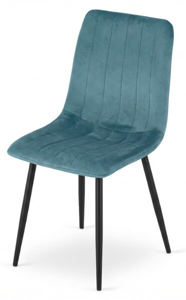 Scaun de catifea petrol LAVA PETROL BLUE cu picioare negre