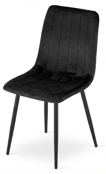 Scaun din catifea neagra LAVA ONYX cu picioare negre