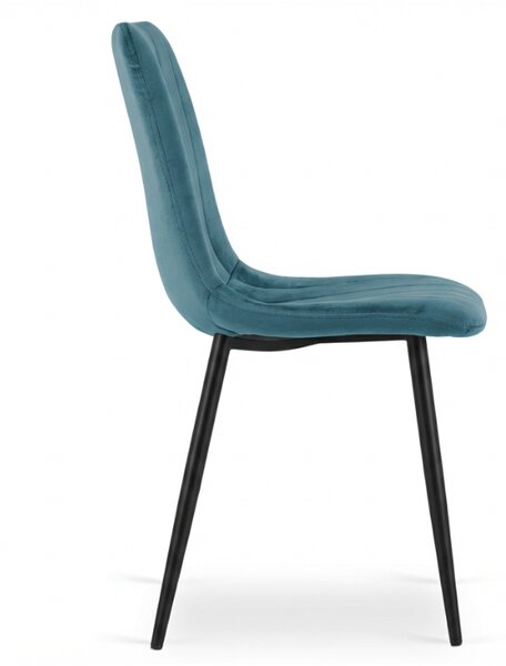 Scaun de catifea petrol LAVA PETROL BLUE cu picioare negre