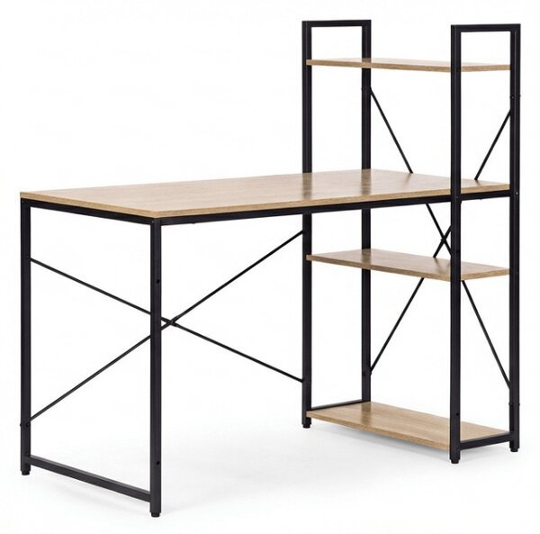 Birou cu raft LOFTY 120x60 cm, negru / decor stejar