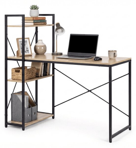 Birou cu raft LOFTY 120x60 cm, negru / decor stejar