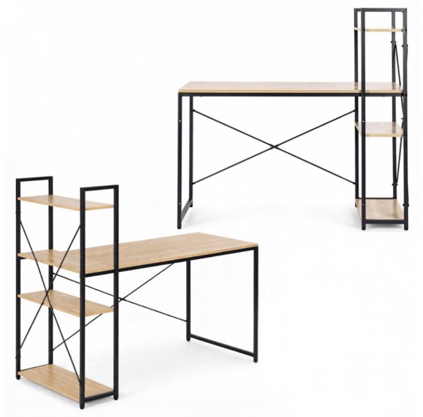 Birou cu raft LOFTY 120x60 cm, negru / decor stejar