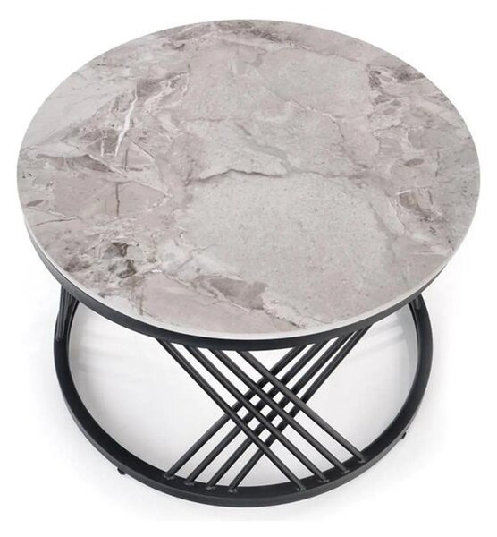 Set 2 masute cafea FLAMINGO, gri cu efect de marmura/negru, ceramica/m
