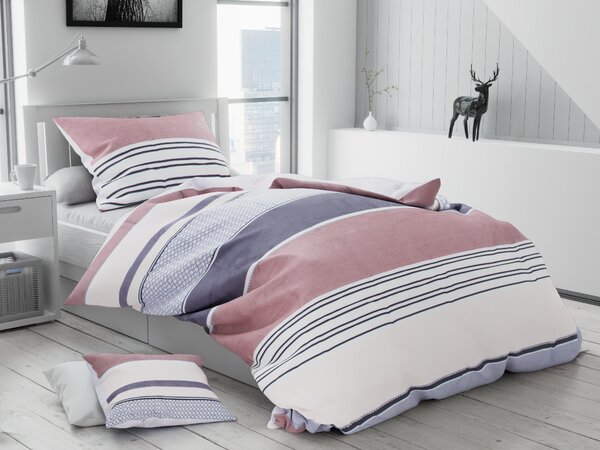 Lenjerie de pat din bumbac flanelat Culoare Crem, STRIBER + husă de pernă 40x50 cm Gratuit