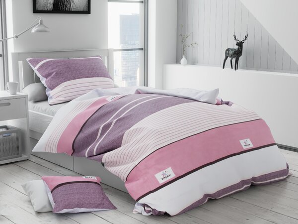 Lenjerie de pat din bumbac flanelat Culoare Violet, STRIBER + husă de pernă 40x50 cm Gratuit