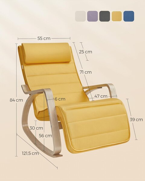 Scaun balansoar, Songmics, Galben-Natural, 121.5x67x84 cm