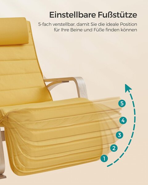 Scaun balansoar, Songmics, Galben-Natural, 121.5x67x84 cm