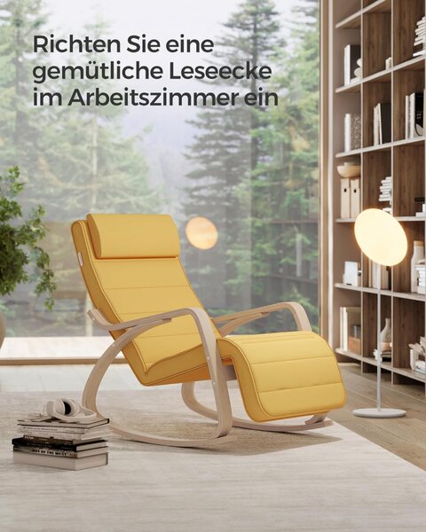 Scaun balansoar, Songmics, Galben-Natural, 121.5x67x84 cm