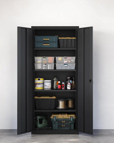 Dulap de depozitare din metal, Songmics, Negru, 80x40x180 cm