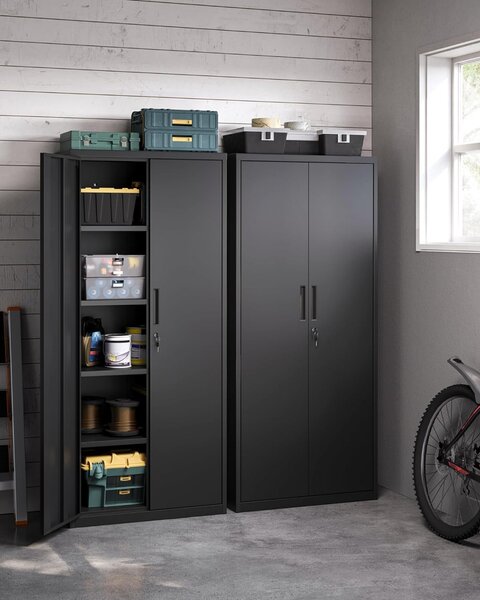 Dulap de depozitare din metal, Songmics, Negru, 80x40x180 cm