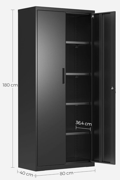 Dulap de depozitare din metal, Songmics, Negru, 80x40x180 cm