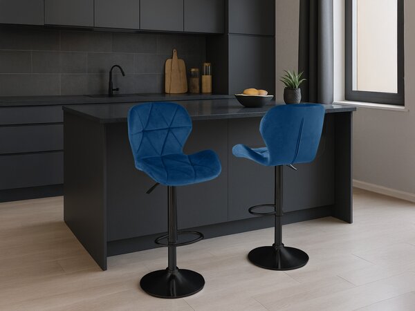 Scaun de bar albastru WEST VELVET cu picior negru