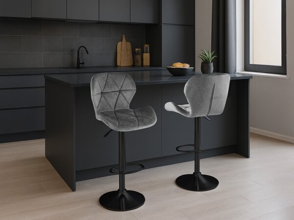 Scaun de bar gri WEST VELVET cu picior negru