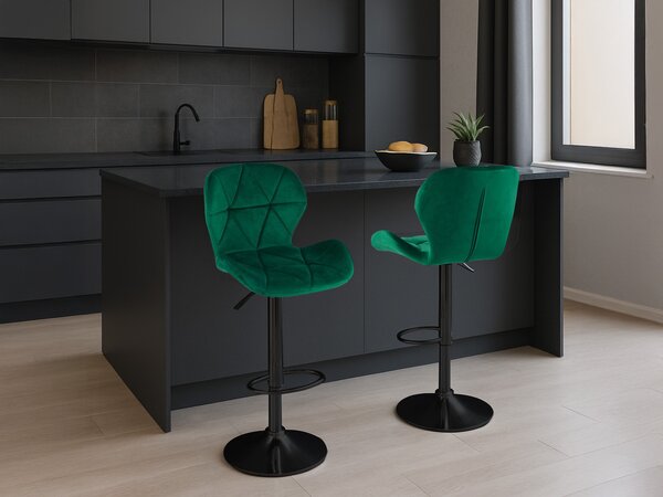 Scaun de bar verde WEST VELVET cu picior negru