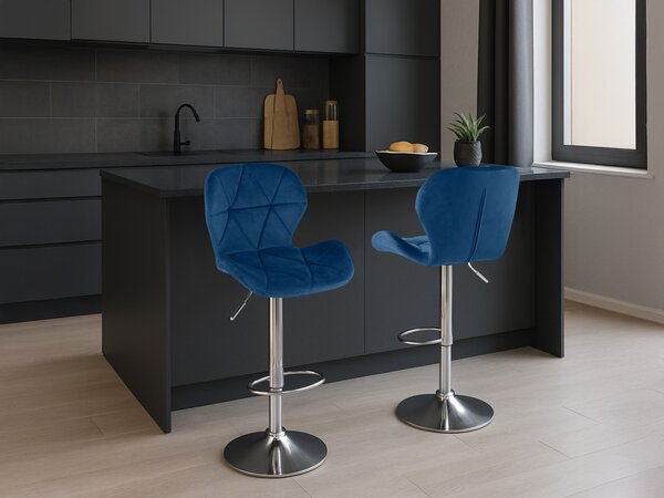 Scaun de bar albastru WEST VELVET