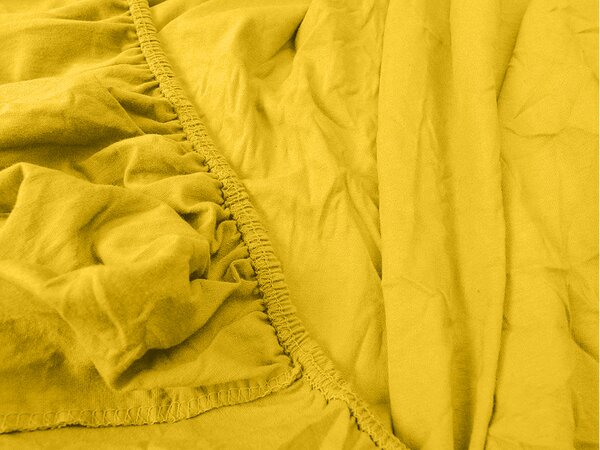 Cearsaf Jersey EXCLUSIVE cu elastic galben mustar 90 x 200 cm
