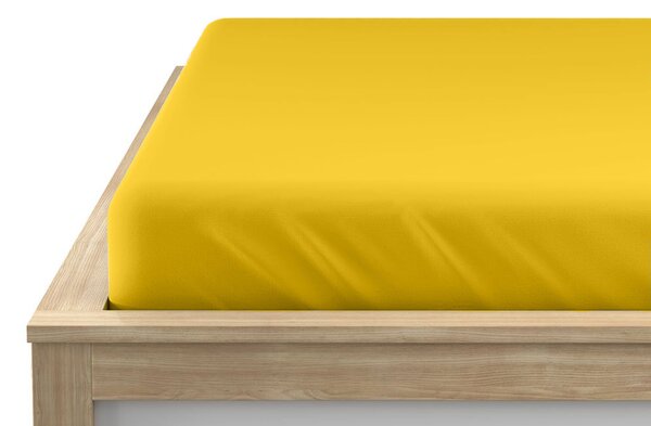 Cearsaf Jersey EXCLUSIVE cu elastic galben mustar 90 x 200 cm