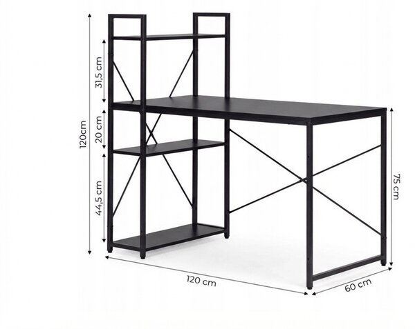 Birou cu raft LOFTY 120x60 cm, negru