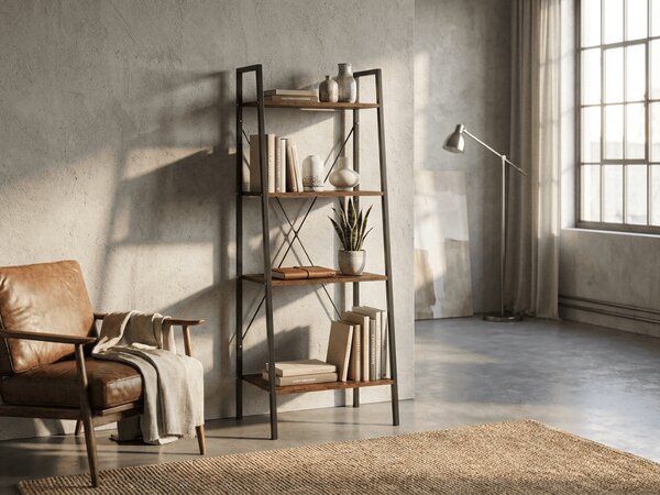 Biblioteca TAYLOR 4 rafturi 147x60 cm, rustic maro