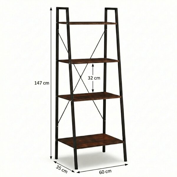 Biblioteca TAYLOR 4 rafturi 147x60 cm, rustic maro