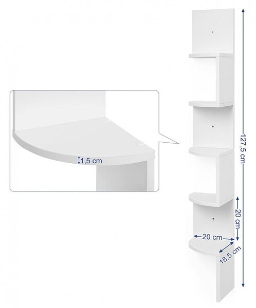 Raft de colt Vasagle, Alb 20x20x127.5cm
