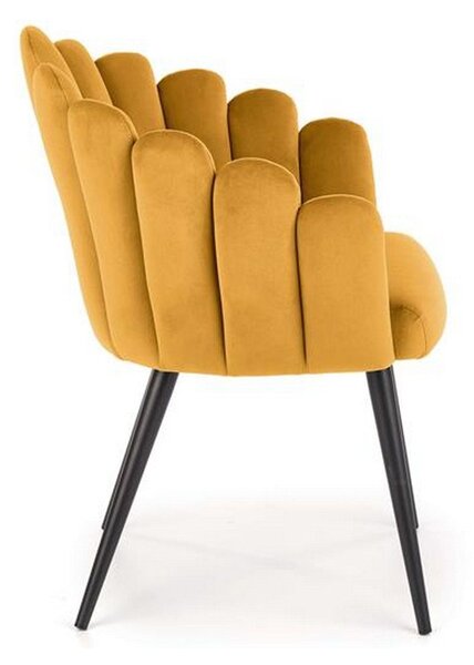 Scaun tapitat K410, galben mustar, stofa catifelata, 65x62x85 cm