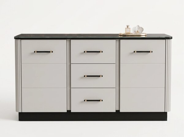 Comoda sufragerie SANTO SA8, casmir/negru, PAL laminat, 170x41x81 cm