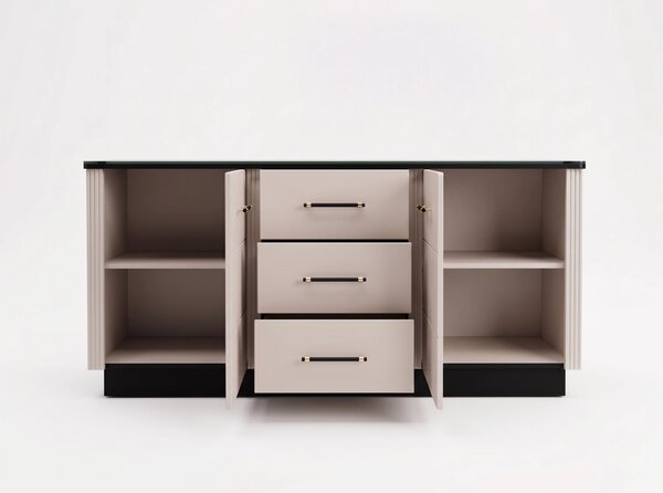 Comoda sufragerie SANTO SA8, casmir/negru, PAL laminat, 170x41x81 cm