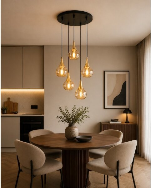 Lustră pe cablu LACRIMA HONEY 5xE27/60W/230V d. 45 cm