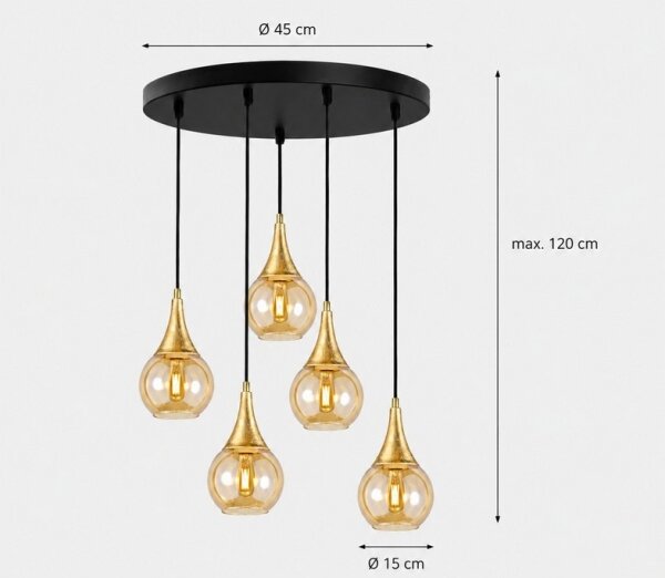 Lustră pe cablu LACRIMA HONEY 5xE27/60W/230V d. 45 cm