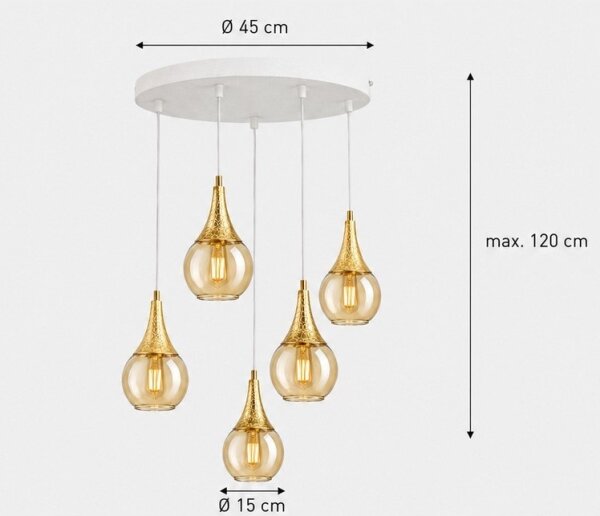 Lustră pe cablu LACRIMA WHITE 5xE27/60W/230V d. 45 cm