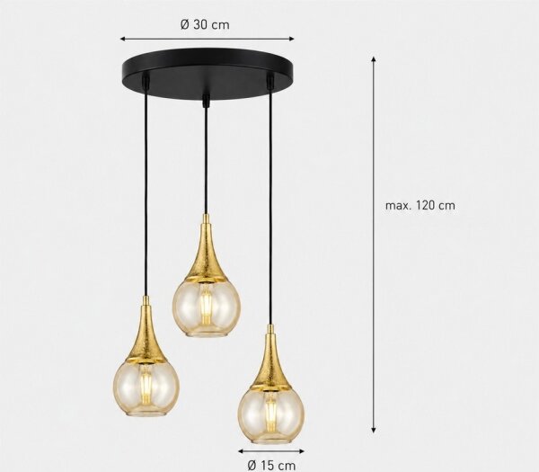Lustră pe cablu LACRIMA HONEY 3xE27/60W/230V d. 30 cm