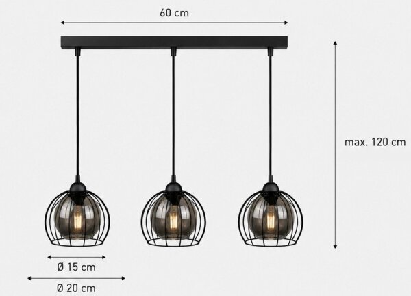 Lustră pe cablu SOLO BLACK 3xE27/60W/230V