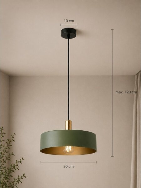 Lustră pe cablu HAKI 1xE27/60W/230V verde/crom lucios