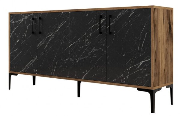 Consola Kiev160 Walnut-Negru Marble