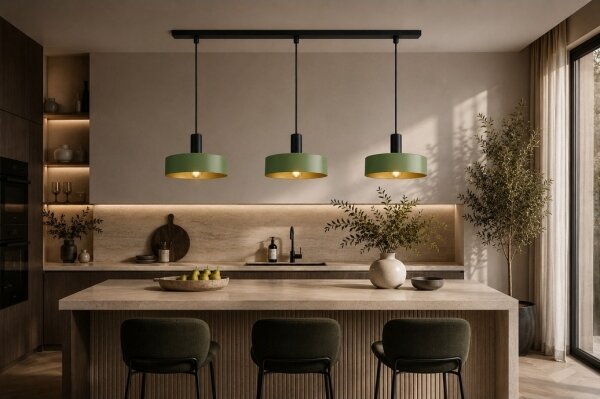 Lustră pe cablu HAKI 3xE27/60W/230V verde/negru