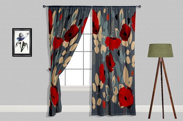 Draperii roșii/gri 2 buc. 140x240 cm Poppy – Oyo home