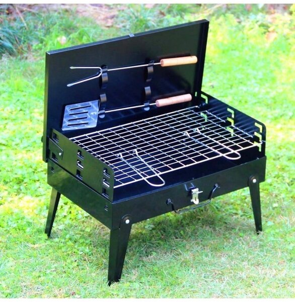 Gratar grill pliabil si portabil tip valiza cu accesorii incluse