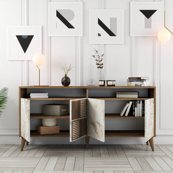 Consola Milan 160 - Walnut, Alb Marble