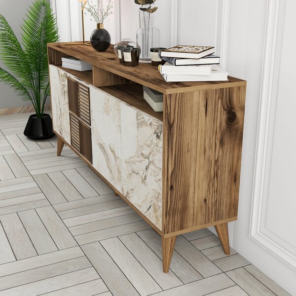 Consola Milan 160 - Walnut, Alb Marble